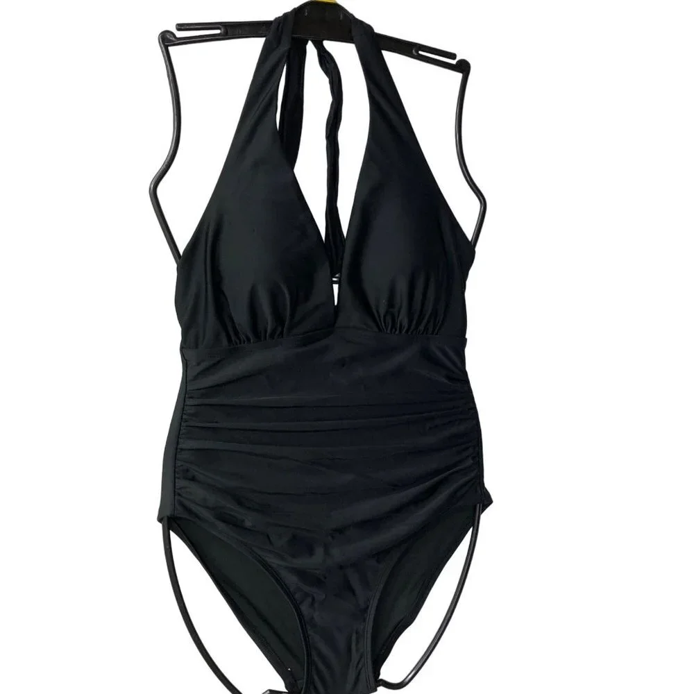 DKYN LADIES SWIMSUIT HALTER 4 way stretch‎ TUMMY CONTROL MD NWT